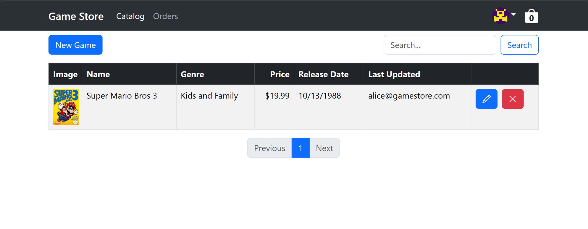 The catalog before the feature, with no Age Rating column.