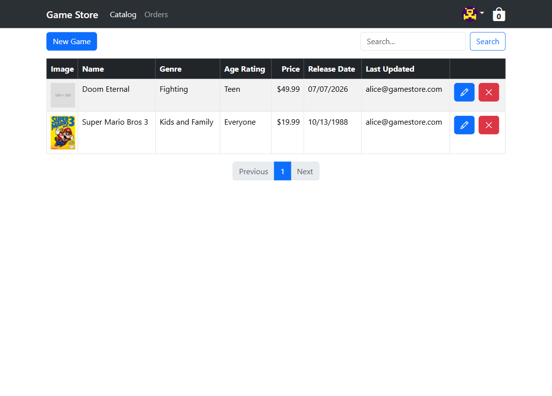 The catalog page with the new Age Rating column.