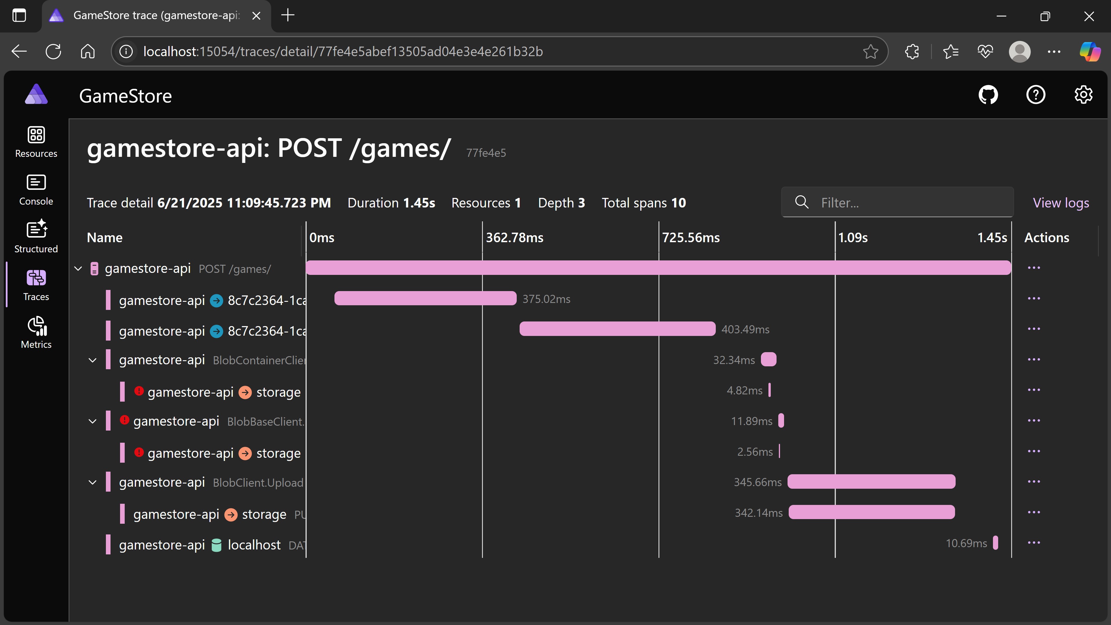 Aspire dashboard